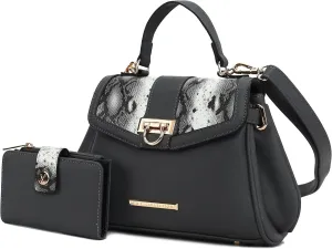 MKF Collection 2Pcs Satchel Bag with Wallet Snake Embossed Womens Crossbody Bag Vegan Leather Handbag Purse By Mia K