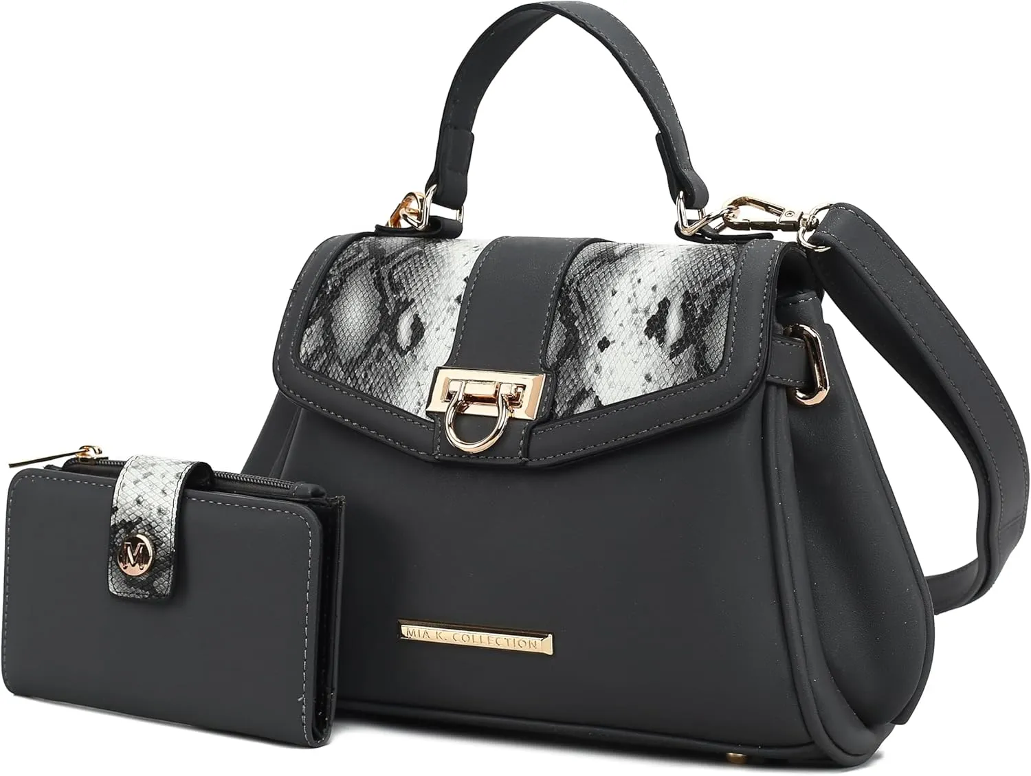 MKF Collection 2Pcs Satchel Bag with Wallet Snake Embossed Womens Crossbody Bag Vegan Leather Handbag Purse By Mia K