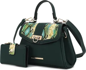 MKF Collection 2Pcs Satchel Bag with Wallet Snake Embossed Womens Crossbody Bag Vegan Leather Handbag Purse By Mia K