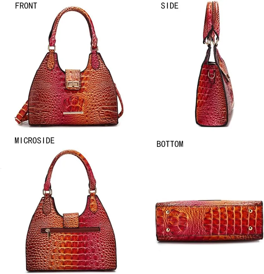MKF Collection Women Tote Bag, Gradient Rainbow Faux Crocodile-Embossed Vegan Leather Handbag Purse by Mia K