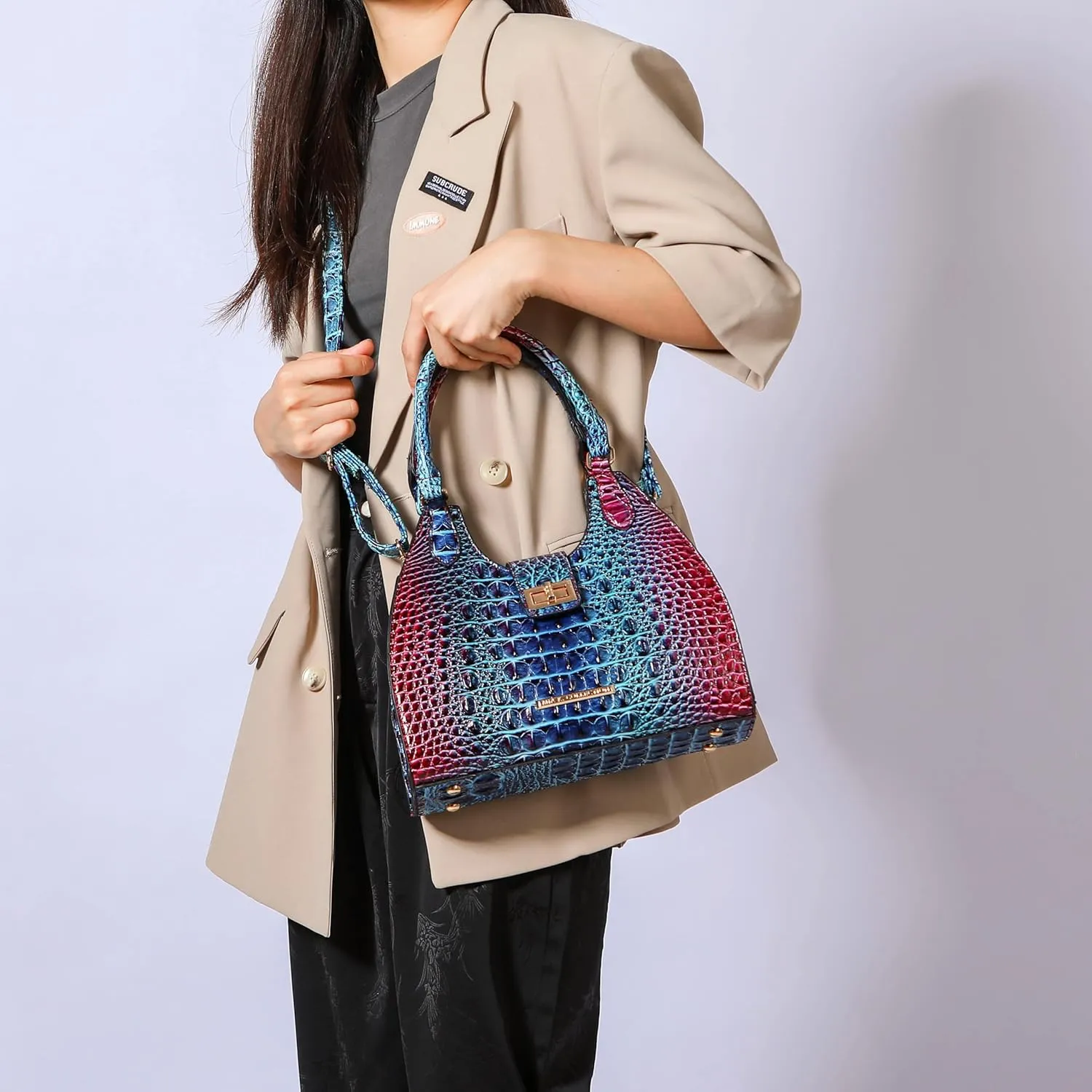 MKF Collection Women Tote Bag, Gradient Rainbow Faux Crocodile-Embossed Vegan Leather Handbag Purse by Mia K