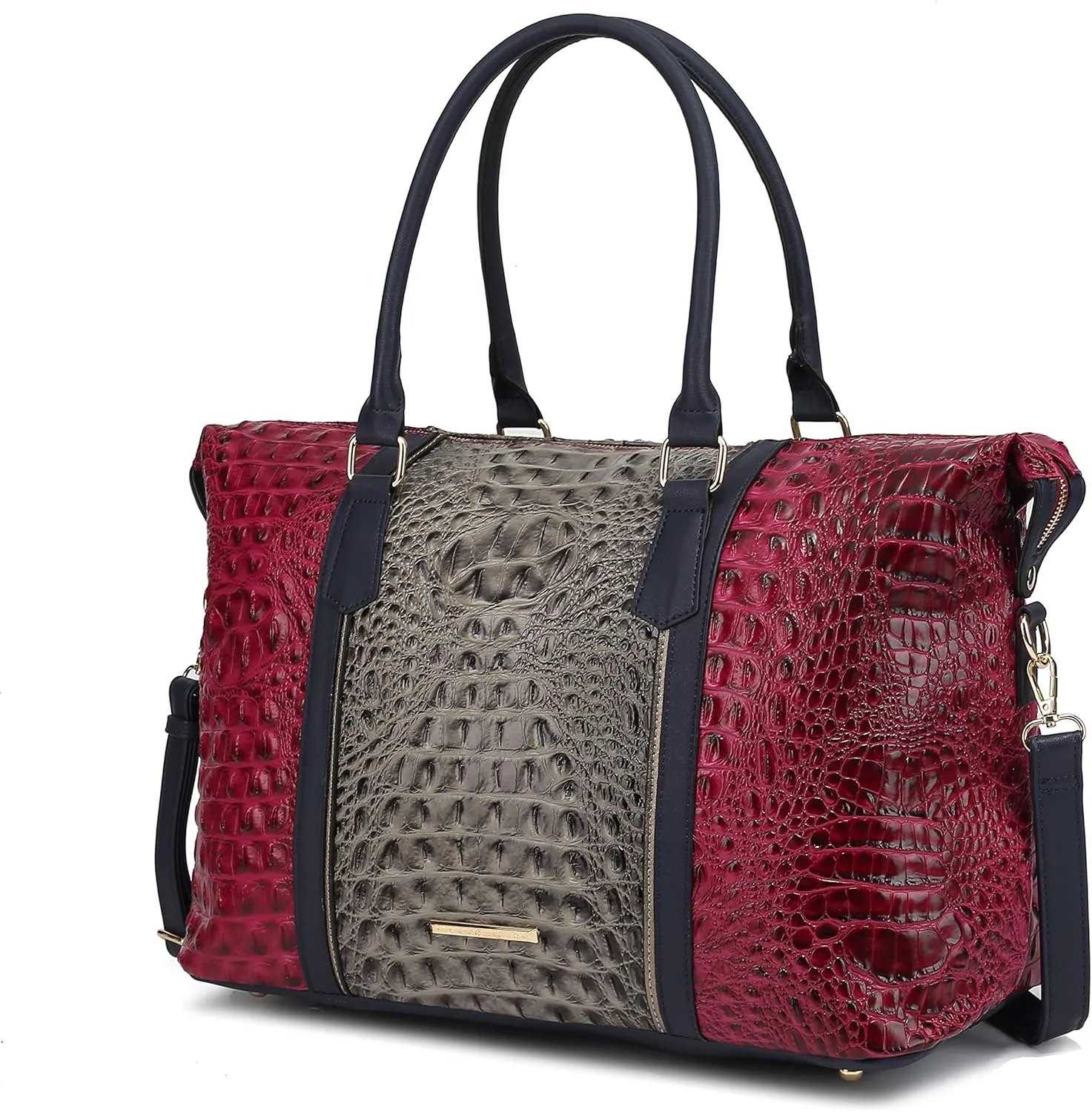 MKF CollectionTravel Duffle Bag for Women, Crocodile-Embossed Vegan Leather Large Overnight Fashion Weekender Carry on Bags