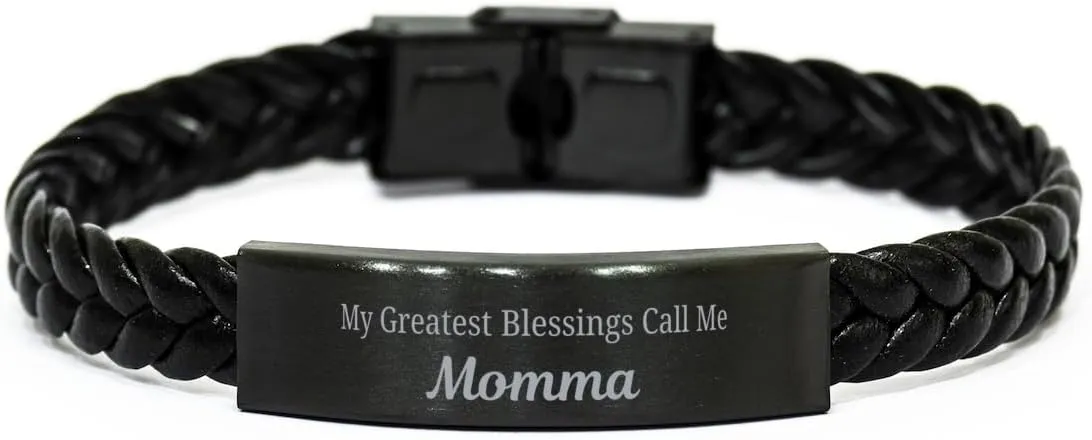 Momma Braided Leather Bracelet, My Greatest Blessings Call Me Momma Sentimental Heartfelt Christmas Birthday Engraved Gifts for Men Women