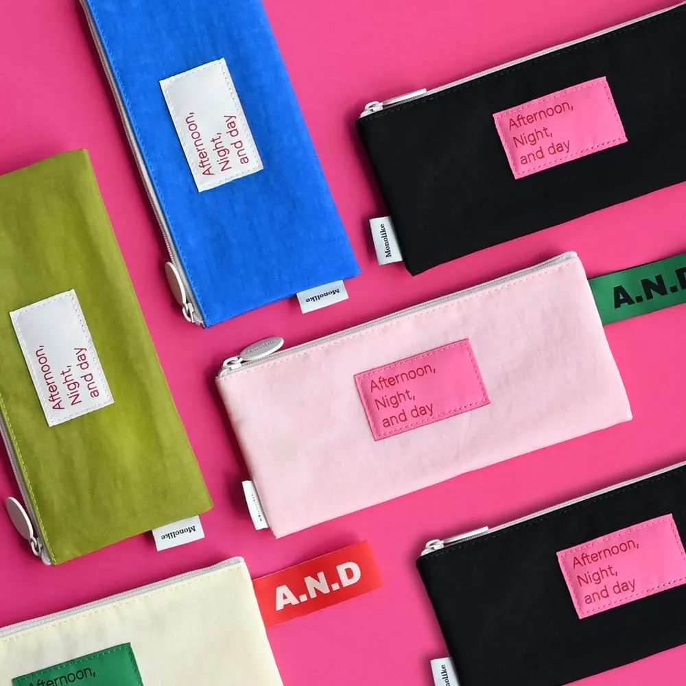 Monolike Afternoon Night and Day flat pen case, Black - Pencil Pouch, Portable Pencil Bag, Pencil Case, Office Pouch case