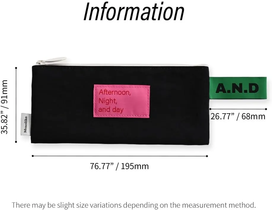 Monolike Afternoon Night and Day flat pen case, Black - Pencil Pouch, Portable Pencil Bag, Pencil Case, Office Pouch case