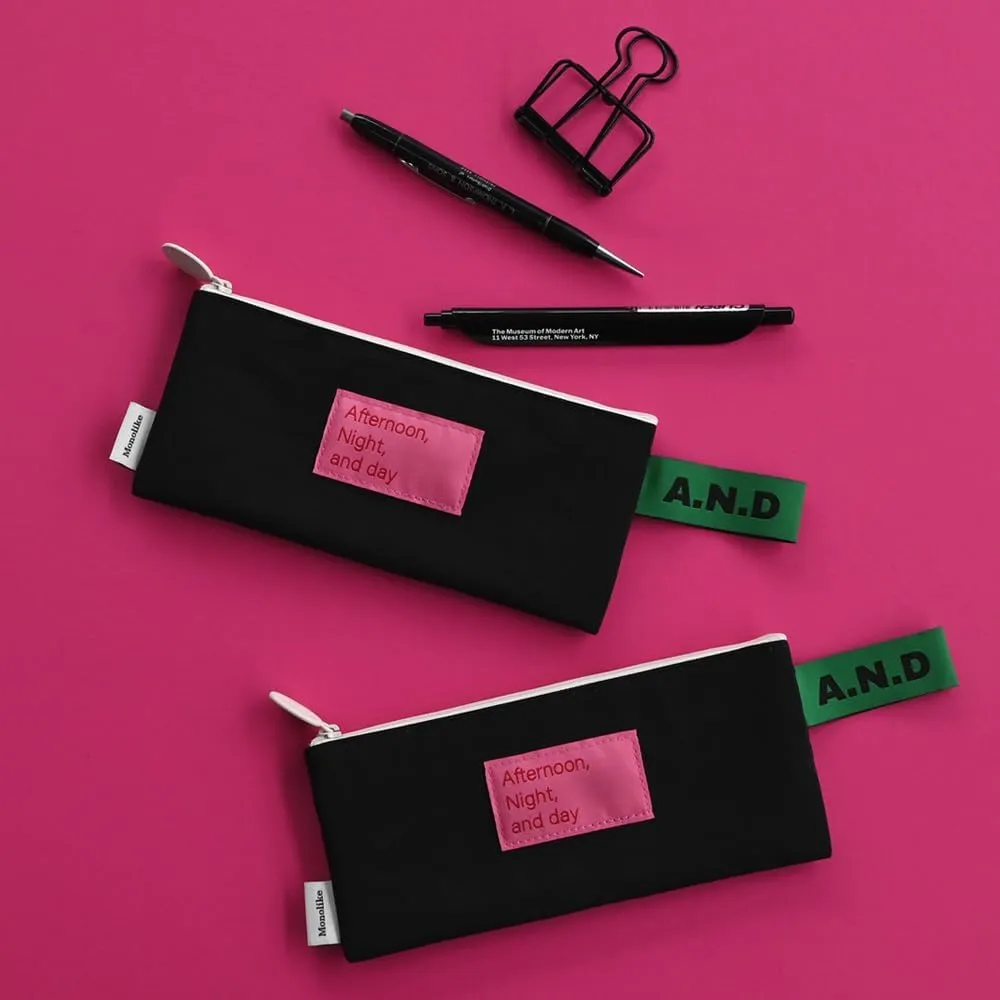 Monolike Afternoon Night and Day flat pen case, Black - Pencil Pouch, Portable Pencil Bag, Pencil Case, Office Pouch case