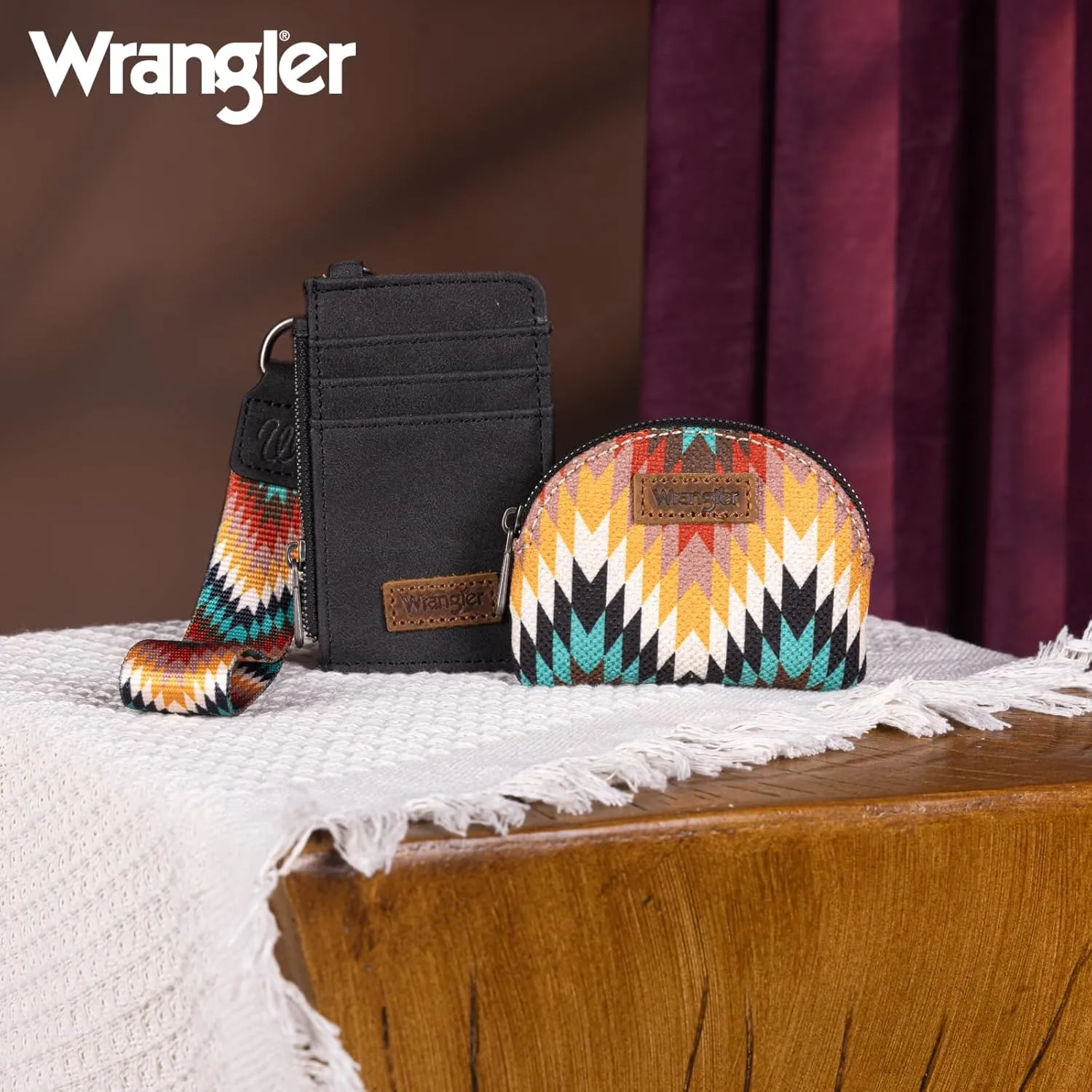 Montana West Wrangler Aztec Keychain Wristlet Wallets for Women Western Dual Pouch Wristlet Credit Card Holder Wallet with Zipper Pocket WG2211-W0051BK