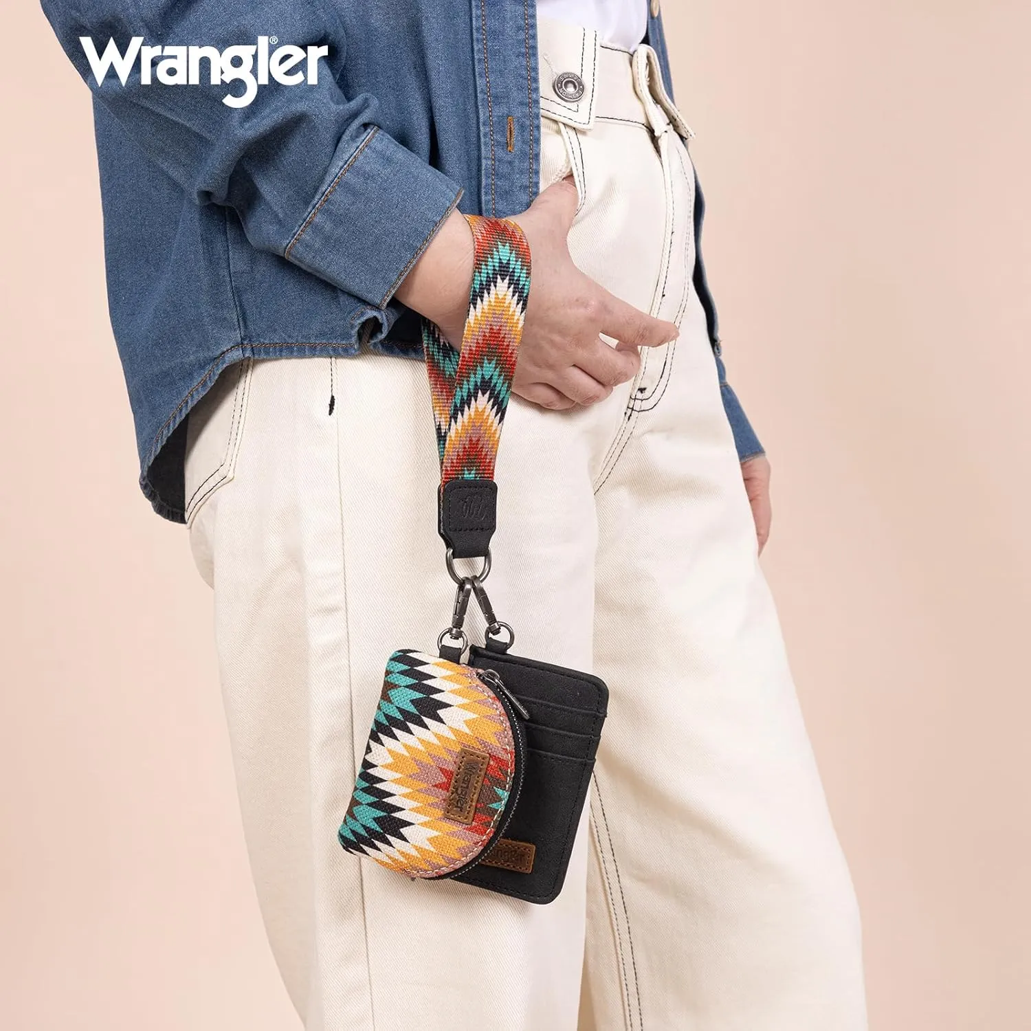 Montana West Wrangler Aztec Keychain Wristlet Wallets for Women Western Dual Pouch Wristlet Credit Card Holder Wallet with Zipper Pocket WG2211-W0051BK
