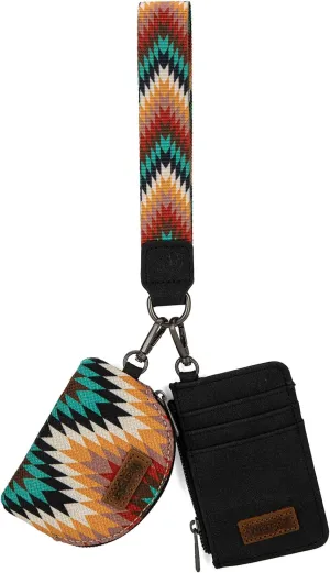 Montana West Wrangler Aztec Keychain Wristlet Wallets for Women Western Dual Pouch Wristlet Credit Card Holder Wallet with Zipper Pocket WG2211-W0051BK