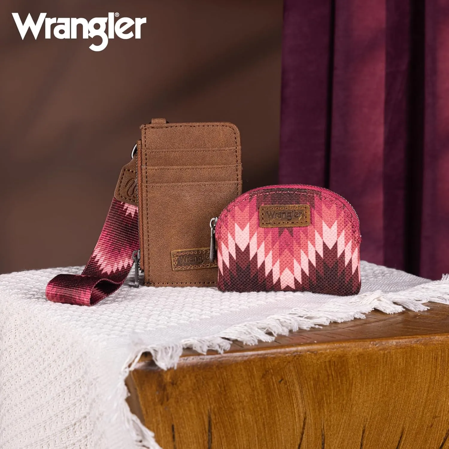 Montana West Wrangler Aztec Keychain Wristlet Wallets for Women Western Dual Pouch Wristlet Credit Card Holder Wallet with Zipper Pocket WG2211-W0051DPK