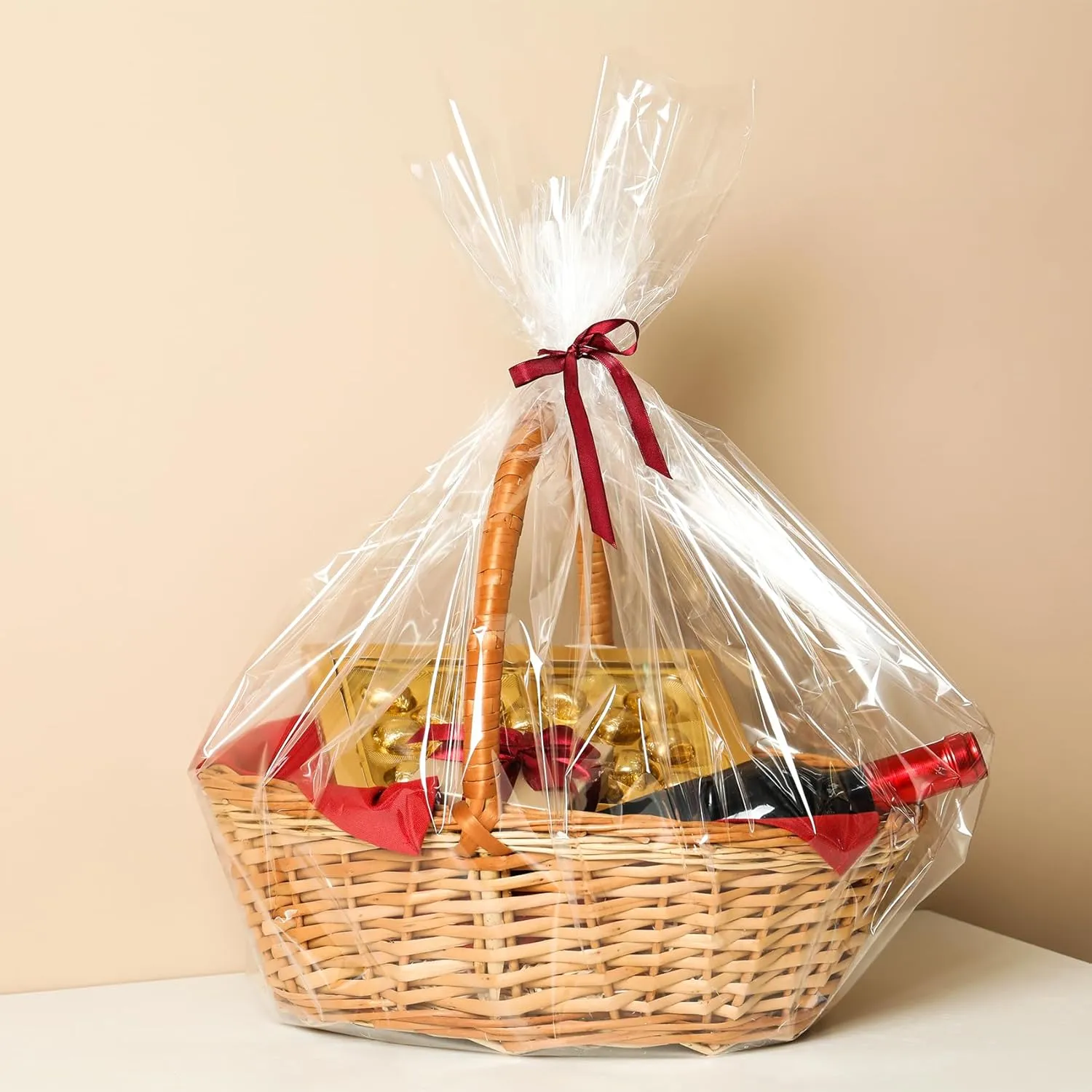 Morepack Extra Large Cellophane Bags for Gift Baskets 35x47 Inches, Jumbo Big Clear Cellophane Bags 20 Pieces