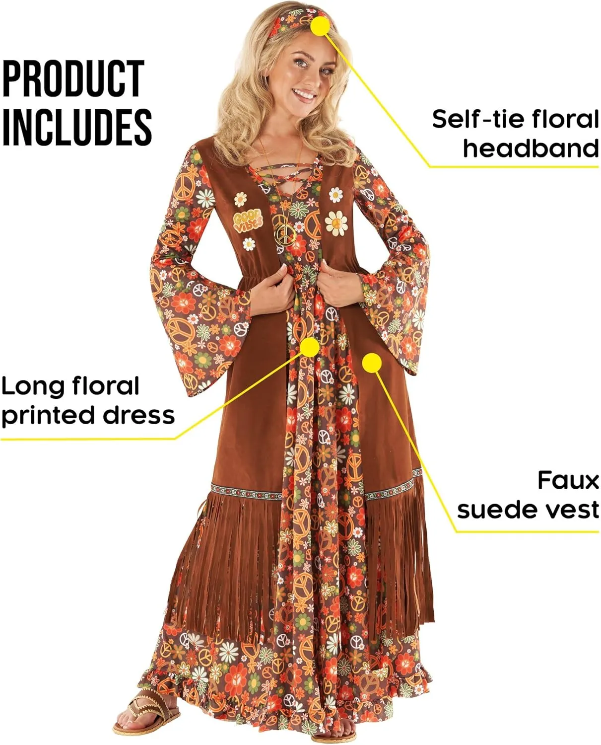Morph Hippie Costume Women 70s Hippie Dress Outfits 60s Costumes Retro Boho Style Festival Wear for Women