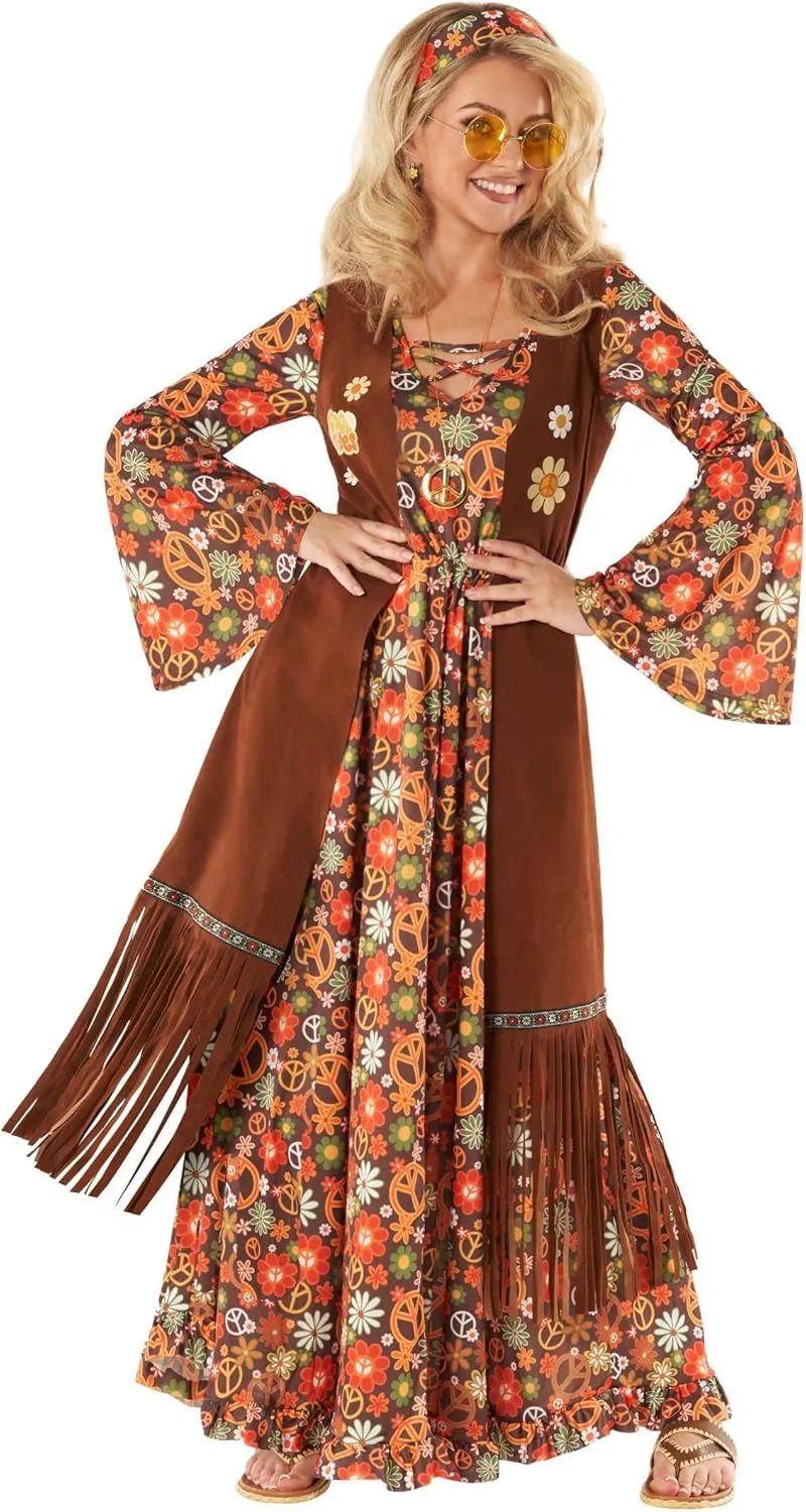 Morph Hippie Costume Women 70s Hippie Dress Outfits 60s Costumes Retro Boho Style Festival Wear for Women