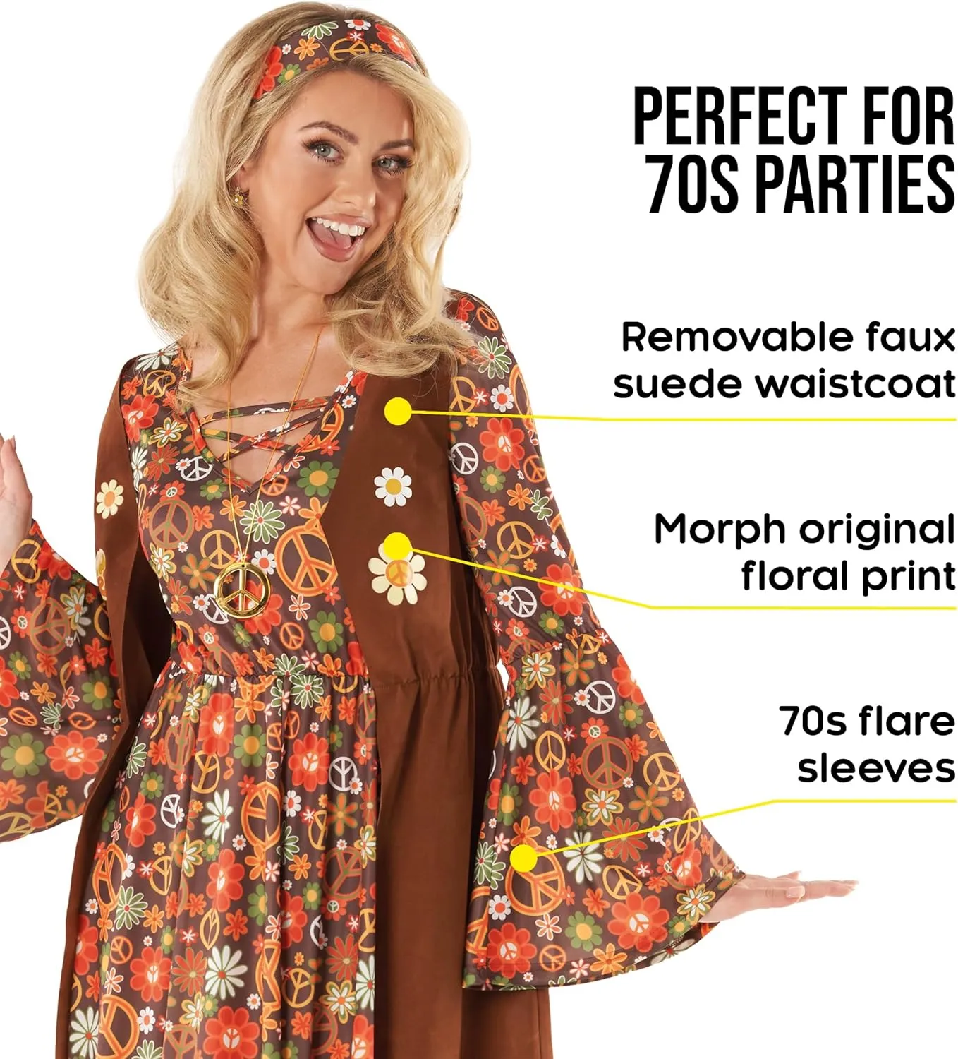 Morph Hippie Costume Women 70s Hippie Dress Outfits 60s Costumes Retro Boho Style Festival Wear for Women