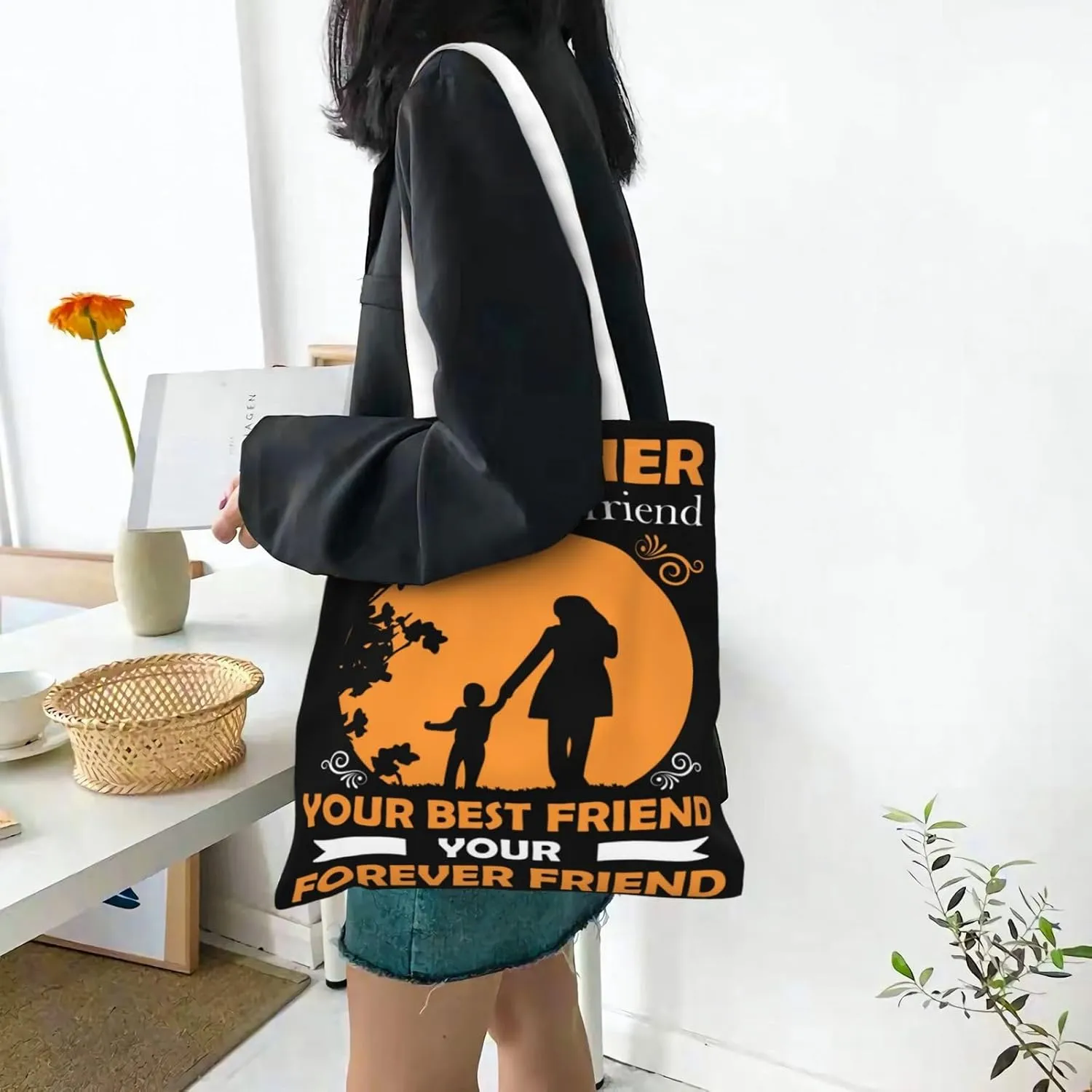 Mother Of A Princess Mother's Day Canvas Tote Bag for Women Reusable Grocery Shoulder Bags Shopping Handbags