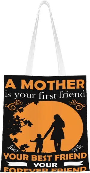 Mother Of A Princess Mother's Day Canvas Tote Bag for Women Reusable Grocery Shoulder Bags Shopping Handbags
