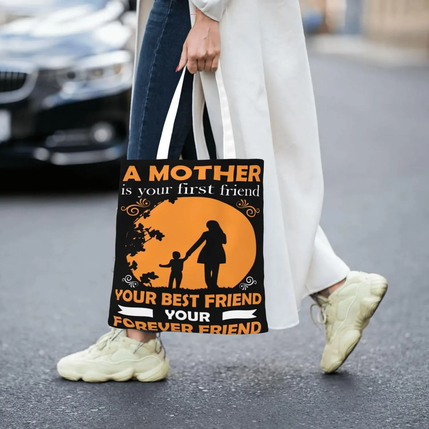 Mother Of A Princess Mother's Day Canvas Tote Bag for Women Reusable Grocery Shoulder Bags Shopping Handbags