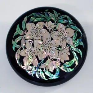 Mother of Pearl White Floral Makeup Compact Round Mirror - 2.8" Diameter (7.2cm) - 2 Mirrors (Regular & 2X Magnifying) - Tabletop Mount