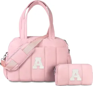 Mothers Day Gifts for Mom-Duffel Bag for Female, Weekender Bags with Shoulder Strap, Overnight Bag for Women, Travel Bags with Makeup Pouch，Gifts for Women - 30th 40th 50th (Letter A)