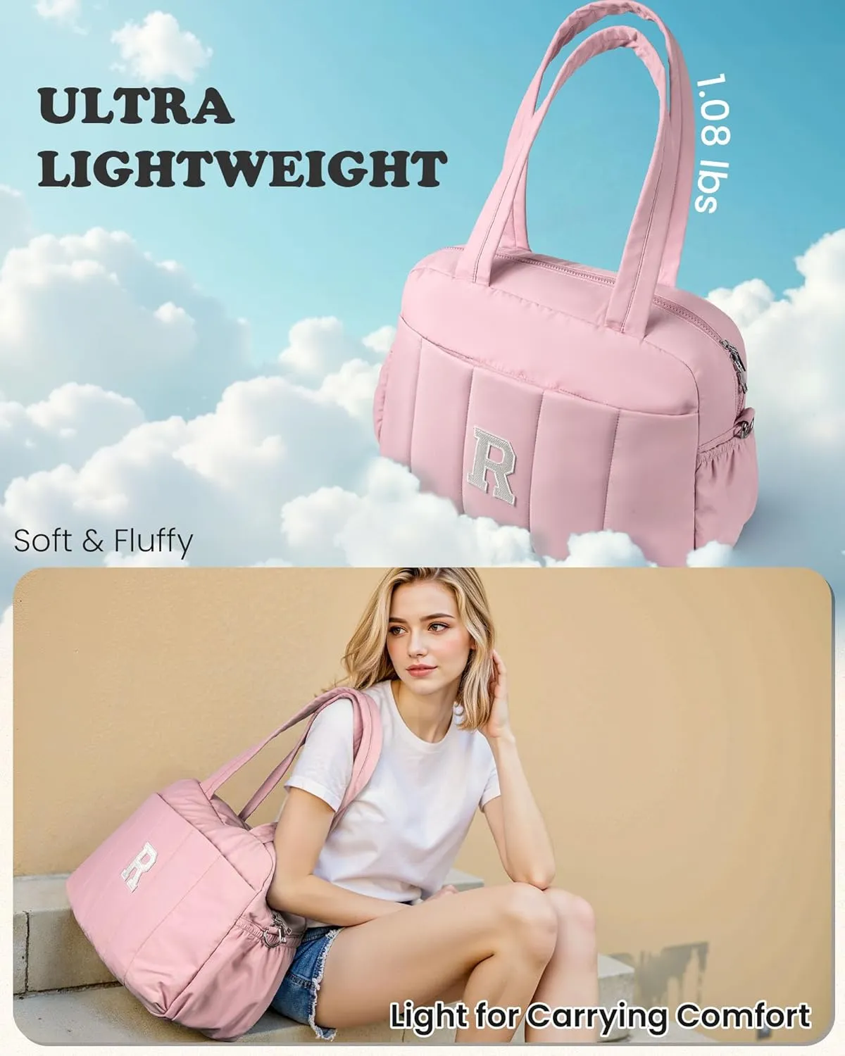 Mothers Day Gifts for Mom-Duffel Bag for Female, Weekender Bags with Shoulder Strap, Overnight Bag for Women, Travel Bags with Makeup Pouch，Gifts for Women - 30th 40th 50th (Letter A)