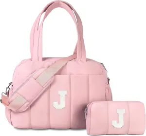 Mothers Day Gifts for Mom-Initial Lightweight Duffel Bag, Personalized Weekender Bag, Monogram Overnight Bags, Travel Bag with Makeup Pouch, Birthday Graduate Gift for Her (Letter J)