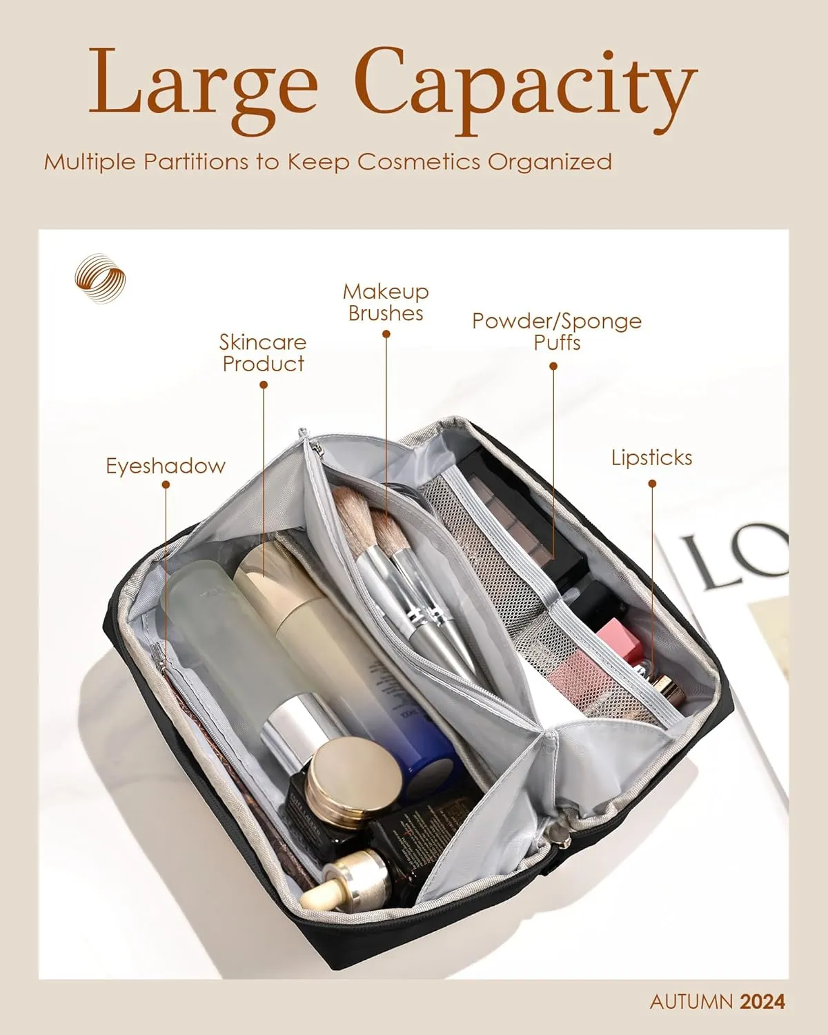 Mothers Day Gifts for Mom - Initial Makeup Bag for Women Girls, Bridesmaid Gifts, Teacher Appreciation Gifts, Graduation Gifts, Large Capacity & Wide Open Cosmetic Toiletry Bags, Friends Gift
