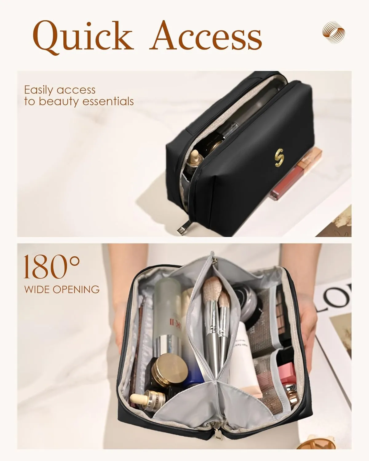 Mothers Day Gifts for Mom - Initial Makeup Bag for Women Girls, Bridesmaid Gifts, Teacher Appreciation Gifts, Graduation Gifts, Large Capacity & Wide Open Cosmetic Toiletry Bags, Friends Gift