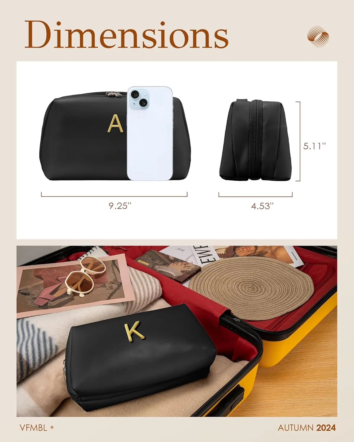 Mothers Day Gifts for Mom - Initial Makeup Bag for Women Girls, Bridesmaid Gifts, Teacher Appreciation Gifts, Graduation Gifts, Large Capacity & Wide Open Cosmetic Toiletry Bags, Friends Gift