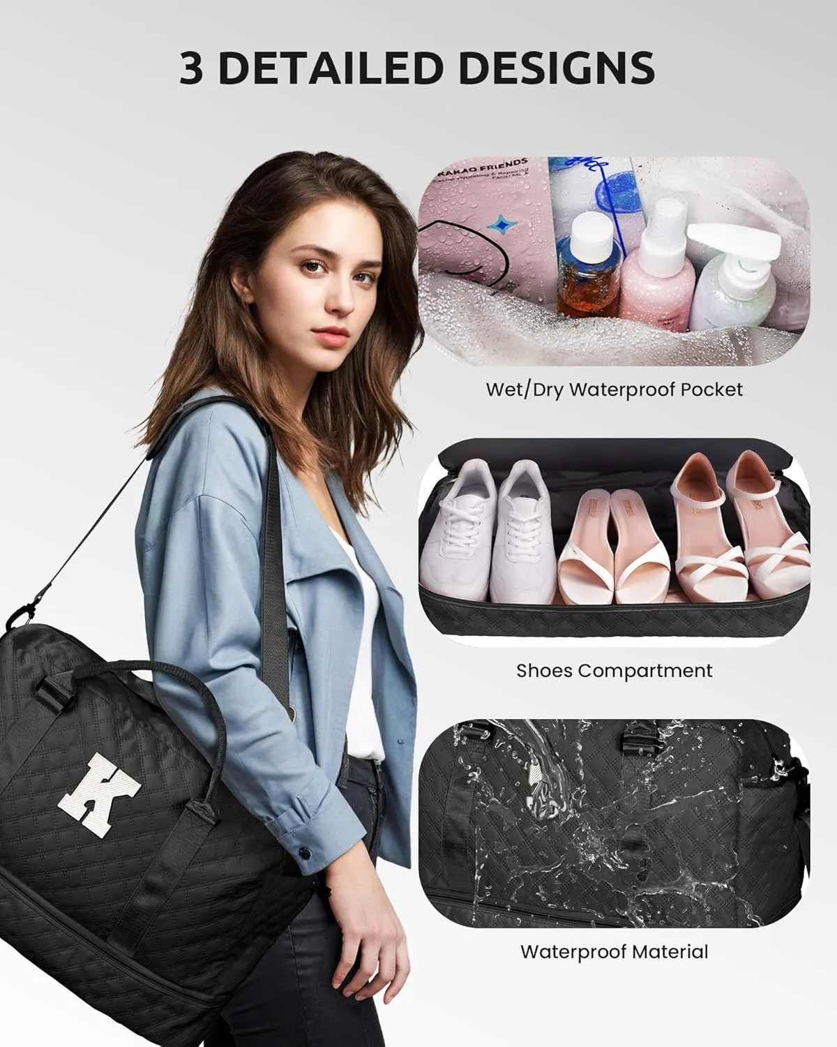 Mothers Day Gifts for Women-Initial Duffle Bag with Shoe Compartment, Personalized Weekender Bags, Monogram Overnight Bag for Women, Letter Travel Bags with Makeup Pouch (Letter A)
