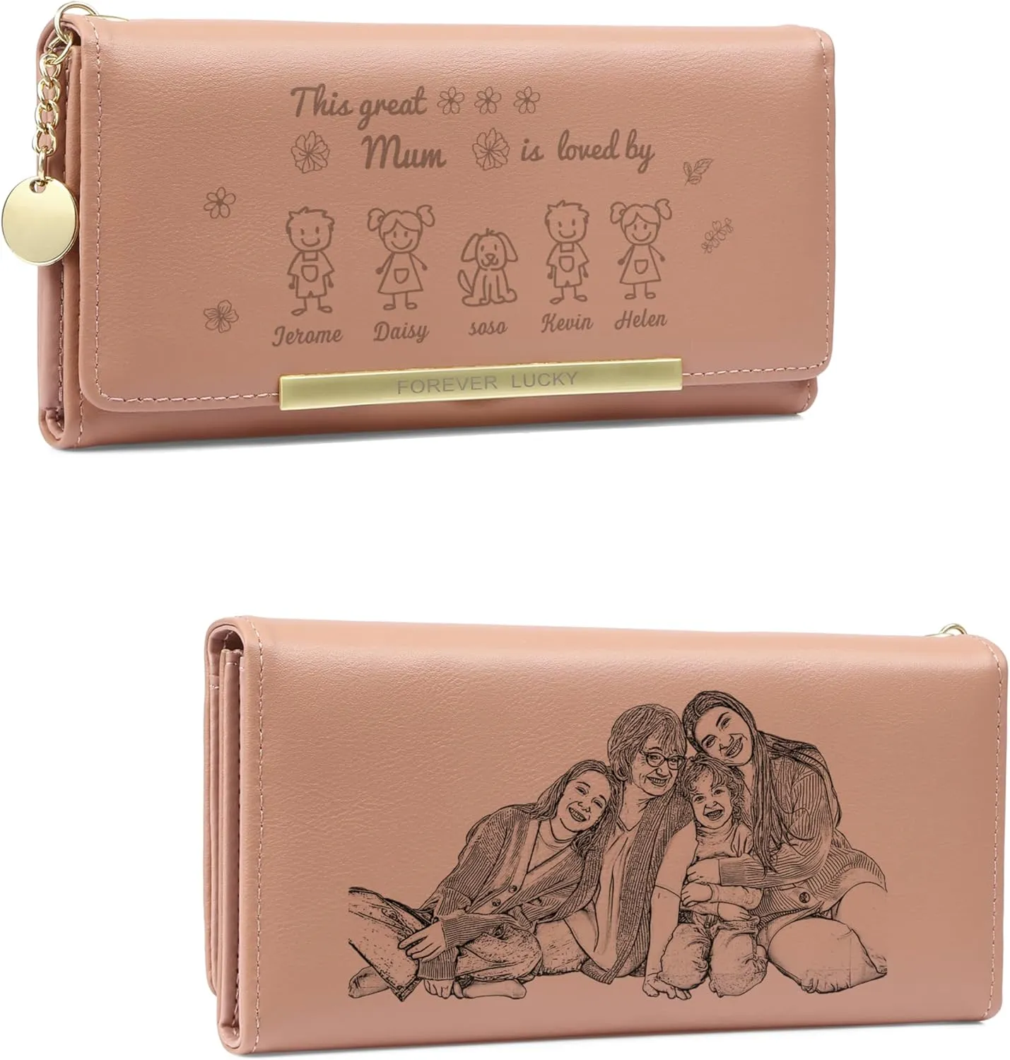 Mothers Day Gifts - Personalized Wallets for Women Custom Name & Photo, Large Capacity Leather Wallet for Mom Grandmother Wife Birthday Anniversary Christmas (5 Names)