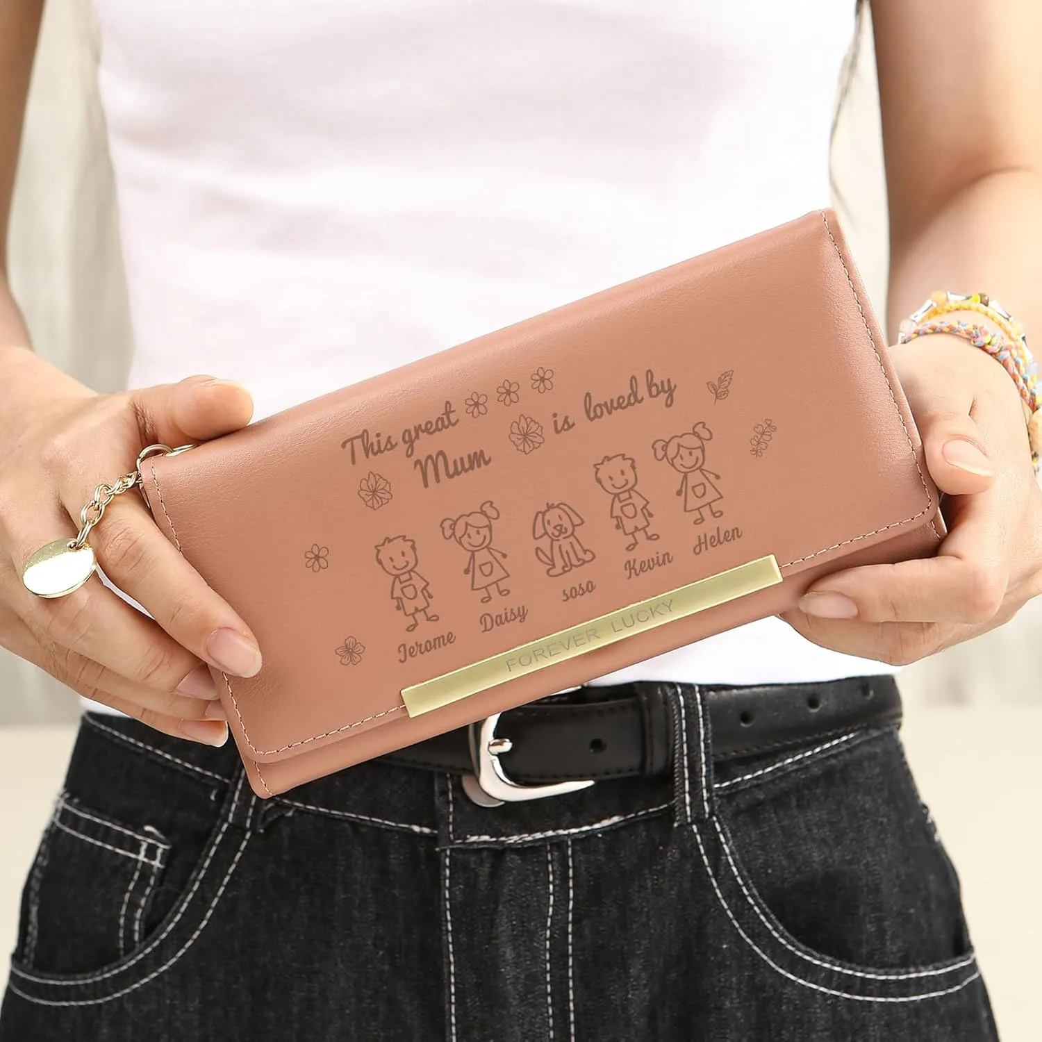 Mothers Day Gifts - Personalized Wallets for Women Custom Name & Photo, Large Capacity Leather Wallet for Mom Grandmother Wife Birthday Anniversary Christmas (5 Names)
