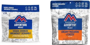 Mountain House Veggie Chorizo Breakfast Scramble 2-Servings & Creamy Macaroni & Cheese 2 Servings Bundle
