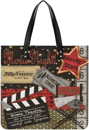 Movie Theater Cinema Admit One Ticket Women Tote Bags Top Handle Satchel Handbags PU Faux Leather Tassel Shoulder Purse