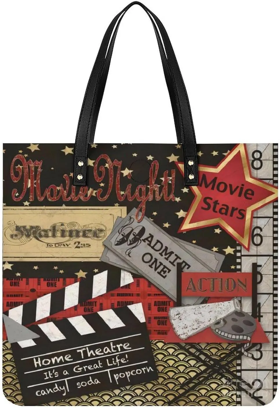Movie Theater Cinema Admit One Ticket Women Tote Bags Top Handle Satchel Handbags PU Faux Leather Tassel Shoulder Purse