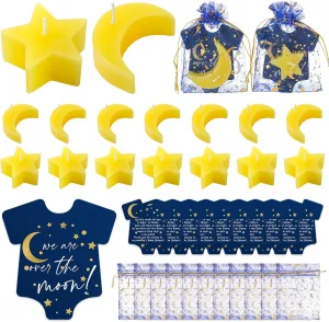 MTLEE 50 Sets Twinkle Twinkle Little Star Party Favor 50 Moon and Star Shaped Candles 50 Thank You Cards with Bags over the Moon Baby Shower Birthday Gender Reveal Party Favors for Guest Boys Girls