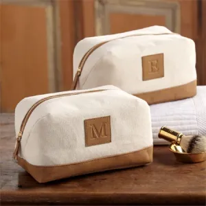 Mud Pie Canvas and Leather Initial Dopp Kit Shaving Bag