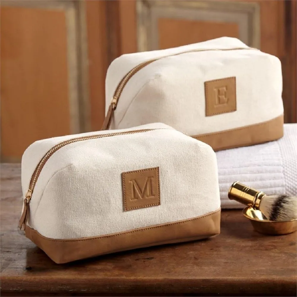 Mud Pie Canvas and Leather Initial Dopp Kit Shaving Bag