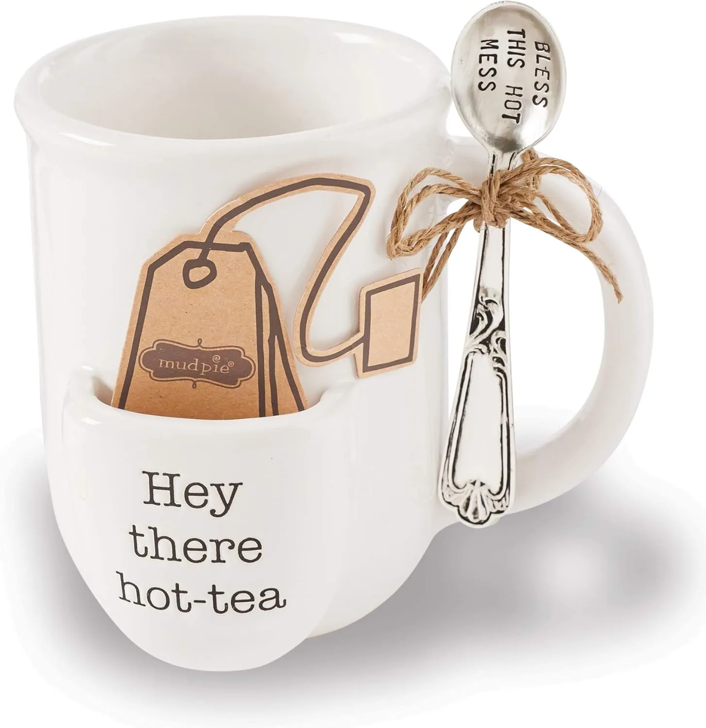 Mud Pie Vintage Inspired Mug Spoon-Hot Ceramic Tea Cup Set, One Size, 12oz