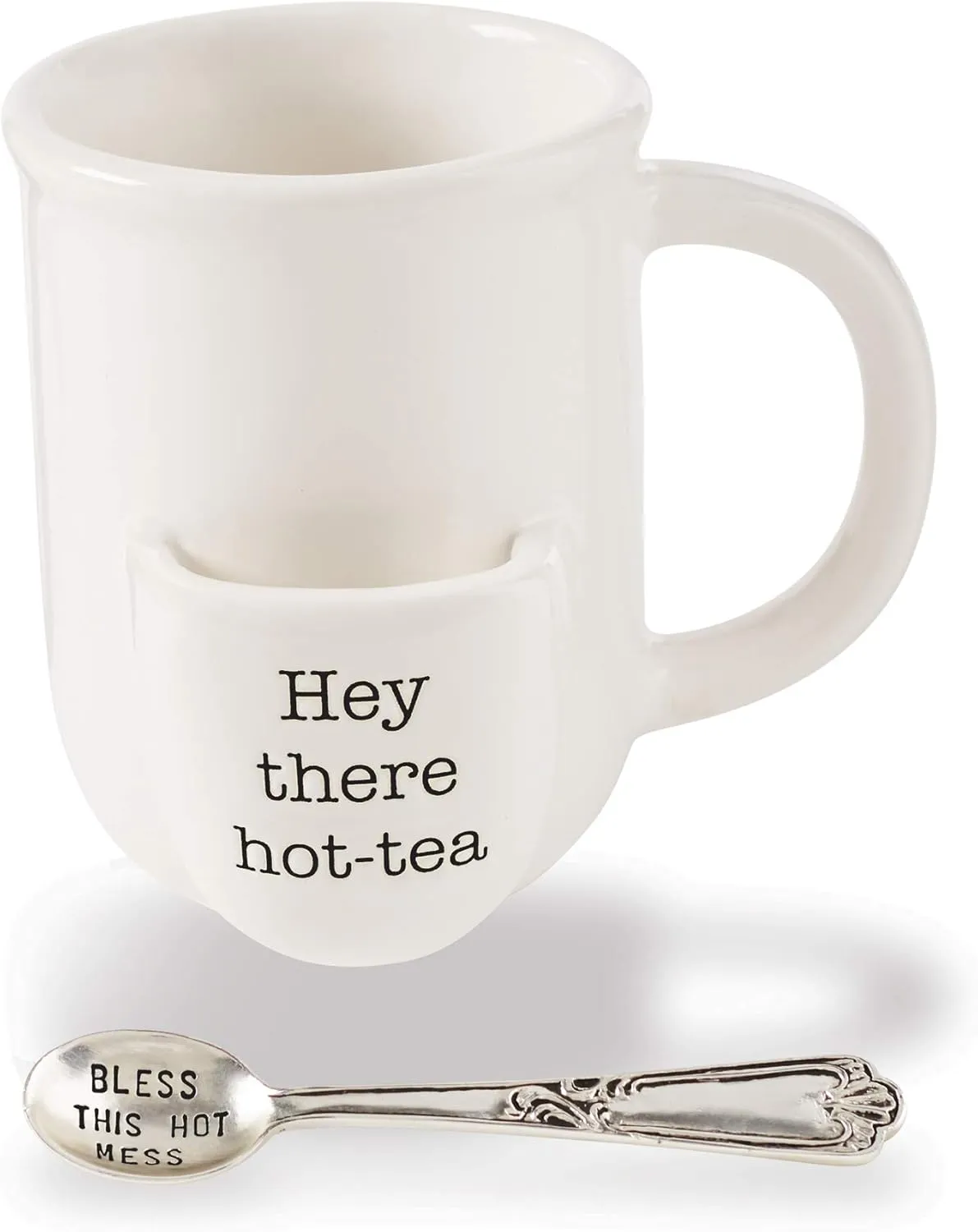 Mud Pie Vintage Inspired Mug Spoon-Hot Ceramic Tea Cup Set, One Size, 12oz