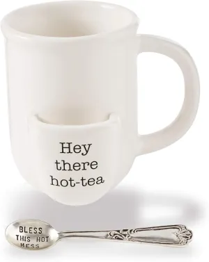 Mud Pie Vintage Inspired Mug Spoon-Hot Ceramic Tea Cup Set, One Size, 12oz
