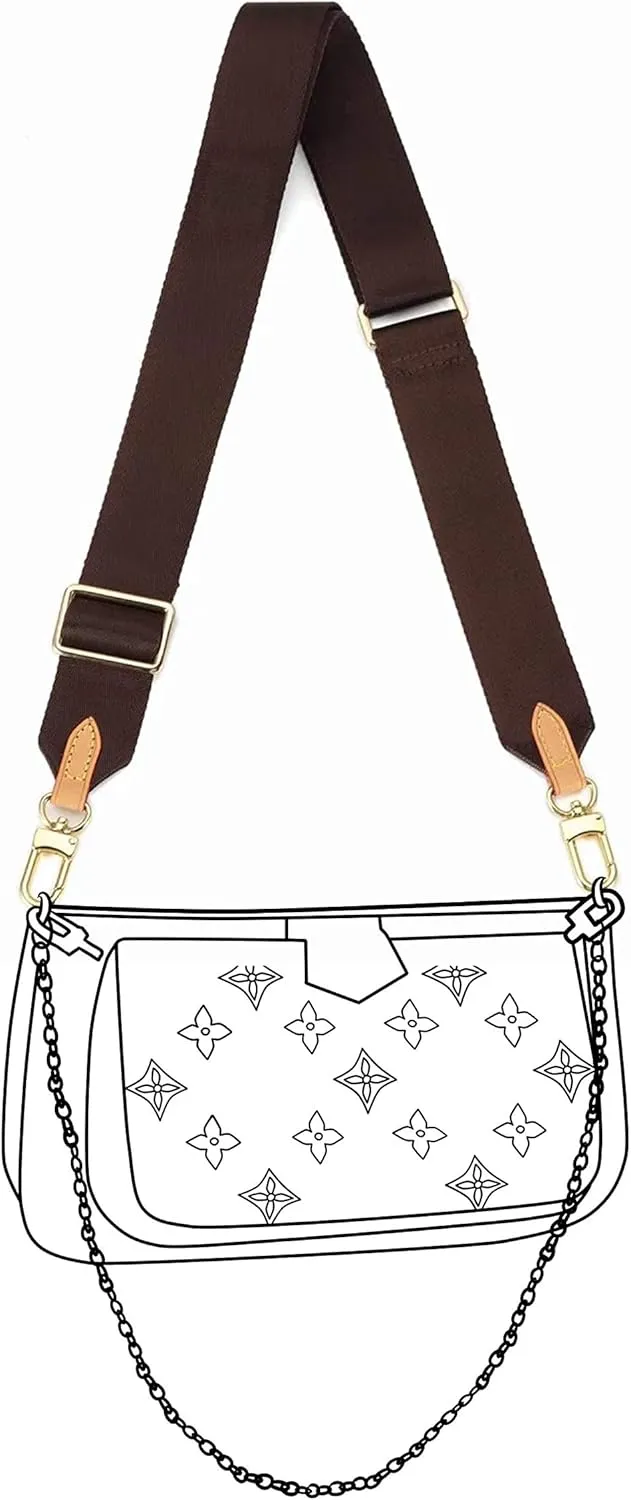 Multi Pochette Accessories Replacement Strap Adjustable Crossbody Wide Cavas Strap for Shoulder Bags Multi Purpose Strap (Brown)
