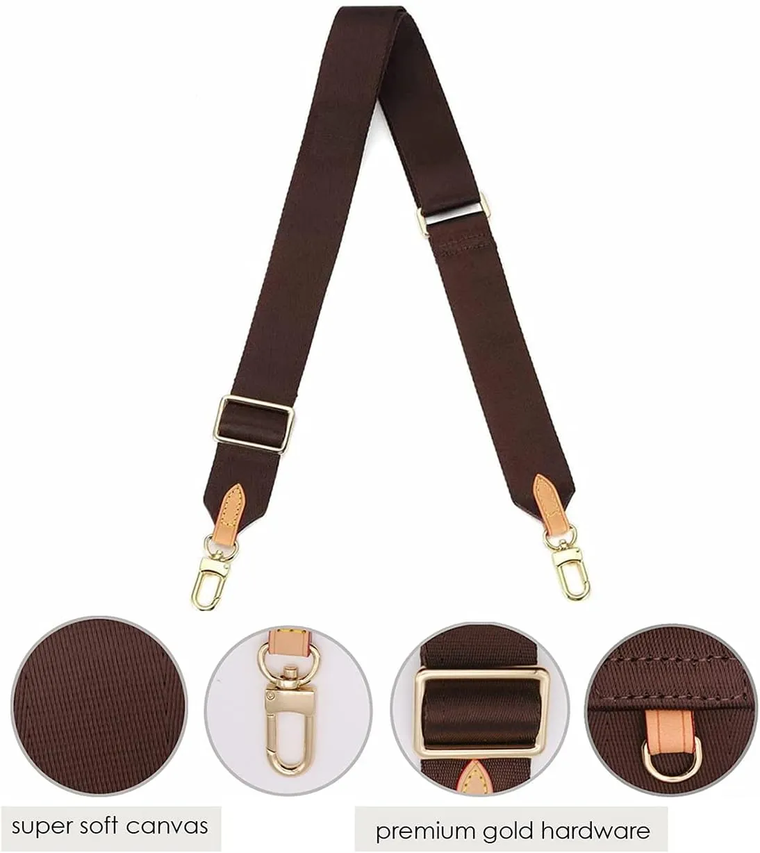 Multi Pochette Accessories Replacement Strap Adjustable Crossbody Wide Cavas Strap for Shoulder Bags Multi Purpose Strap (Brown)