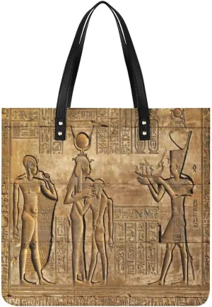 Murals And Hieroglyphs on Ancient Egypt Temple Wall Women Tote Bags Top Handle Satchel Handbags PU Faux Leather Tassel Shoulder Purse