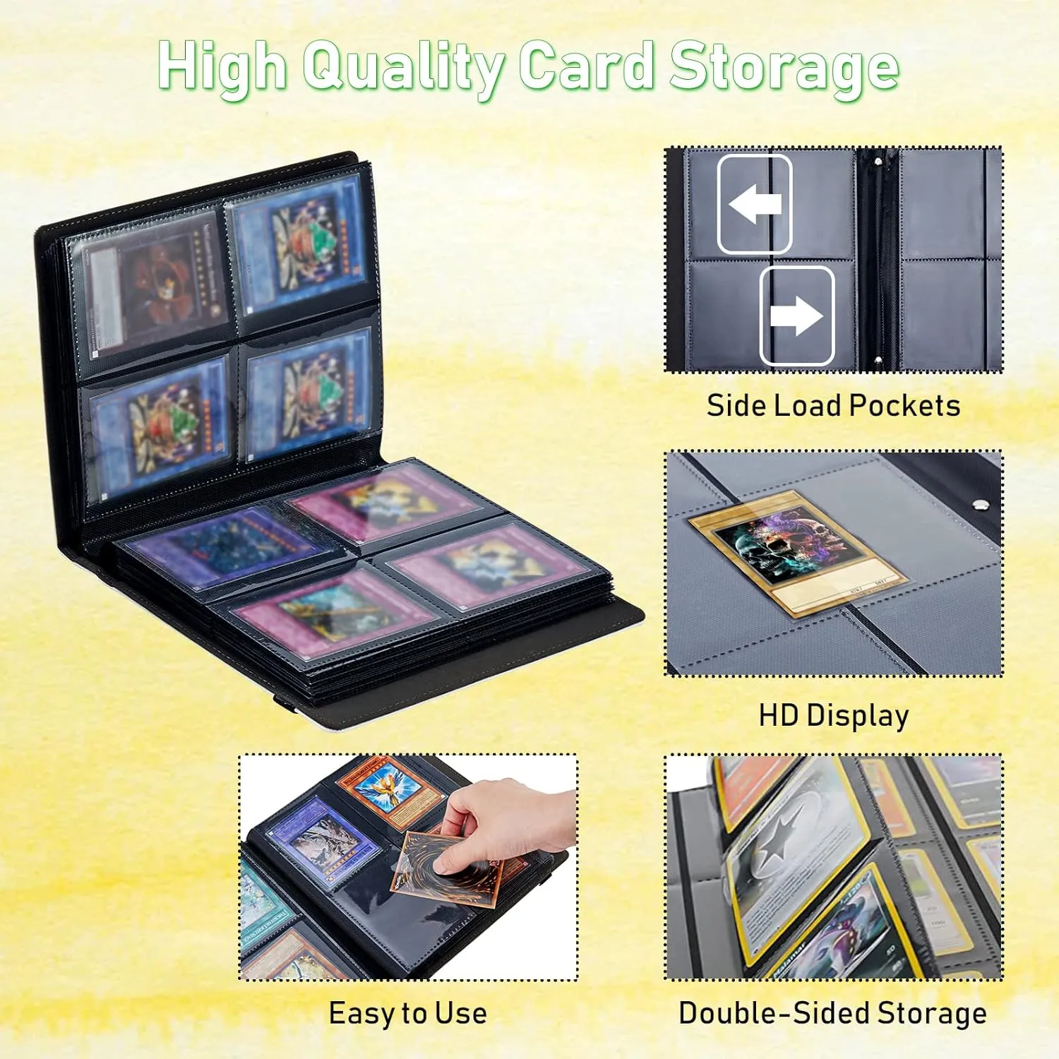 Mushroom Butterflies Moon Pattern Trading Card Binder with 4 Pockets, 400 Cards Slot, Faux Leather Material