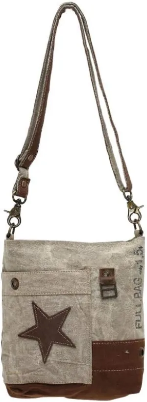 Myra Bag Leather Star Upcycled Canvas Medium Corssbody Bag M-0898