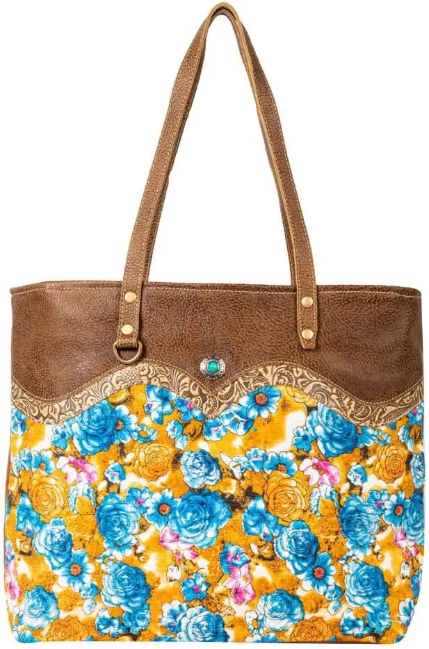 Myra Bag Tote Bag for Women - Western Upcycled Canvas and Leather Shoulder Bag Floral, S-6791