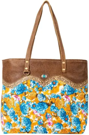 Myra Bag Tote Bag for Women - Western Upcycled Canvas and Leather Shoulder Bag Floral, S-6791