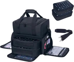 Nail Polish Organizer Holds 80 Bottles (15ml - 0.5 fl.oz) and a Nail Lamp,Nail Polish Case with 2 Removable Bags and Tools Storage Sections Black