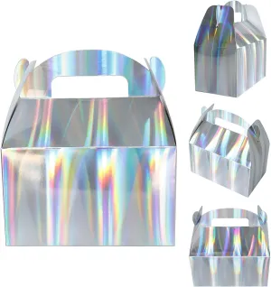 Naleyber Shiny Rainbow Party Favor Boxes 24pcs Iridescent Silver Gift Gable Treat Boxes Candy Snacks Goodie Bags Cookie Box for Birthday Wedding Christmas Baby Shower