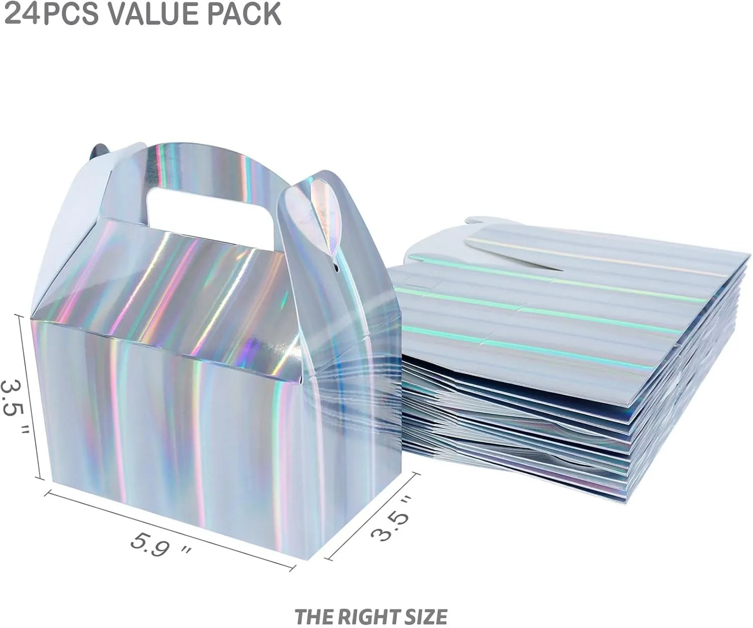 Naleyber Shiny Rainbow Party Favor Boxes 24pcs Iridescent Silver Gift Gable Treat Boxes Candy Snacks Goodie Bags Cookie Box for Birthday Wedding Christmas Baby Shower